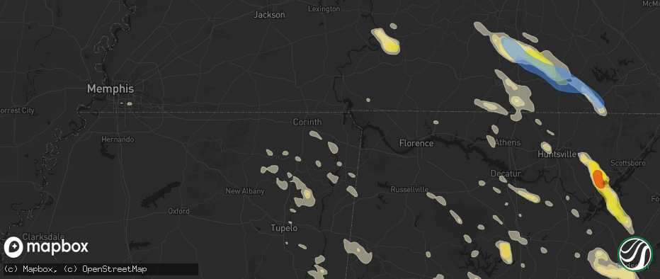 Hail map in Burnsville, MS on June 1, 2026