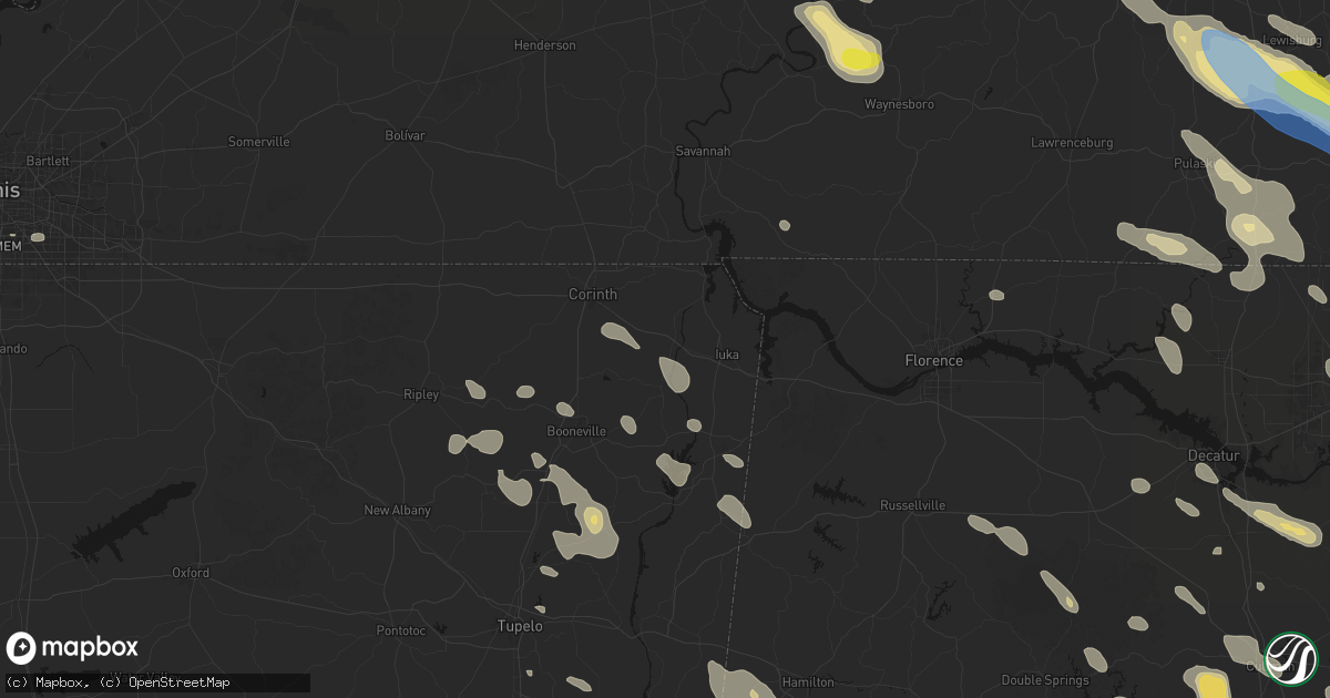 Hail map in Burnsville, MS on June 1, 2026