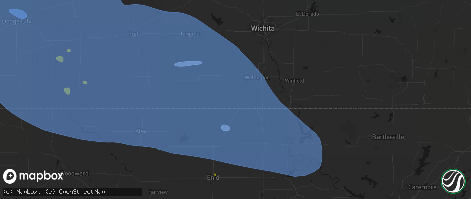 Hail map in Caldwell, KS on June 1, 2026