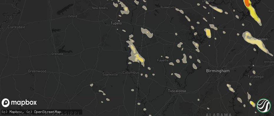 Hail map in Caledonia, MS on June 1, 2026