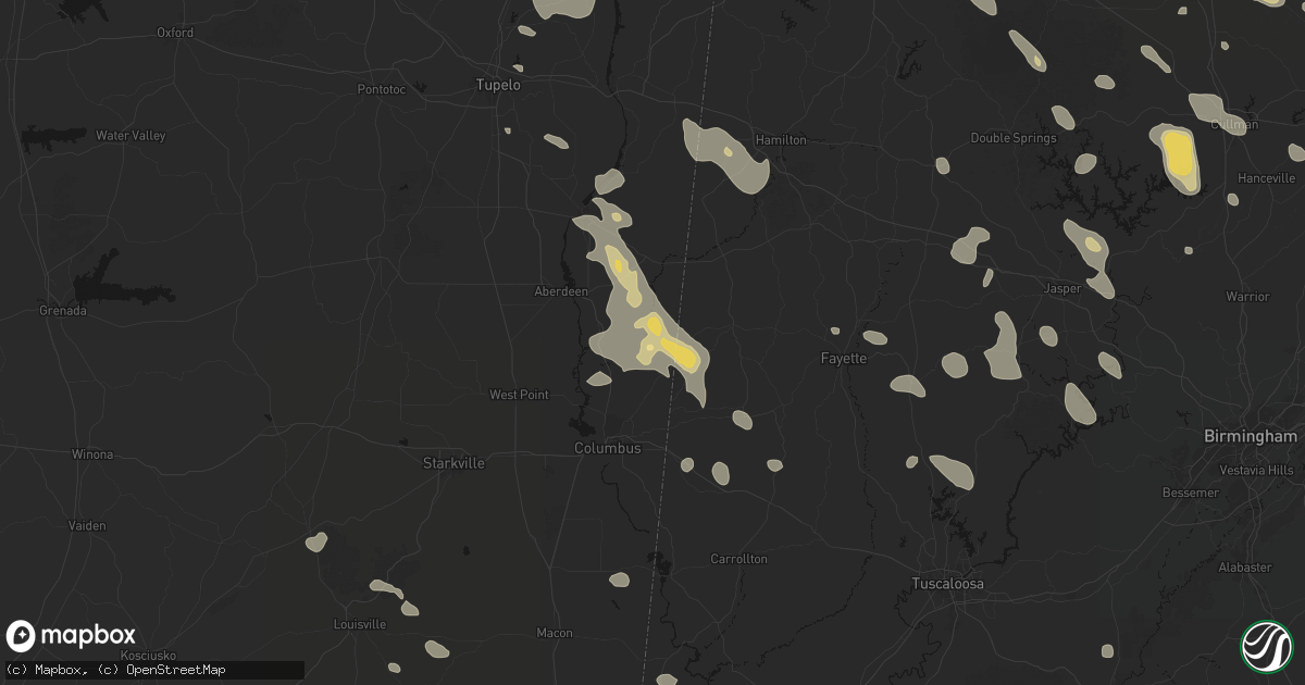 Hail map in Caledonia, MS on June 1, 2026