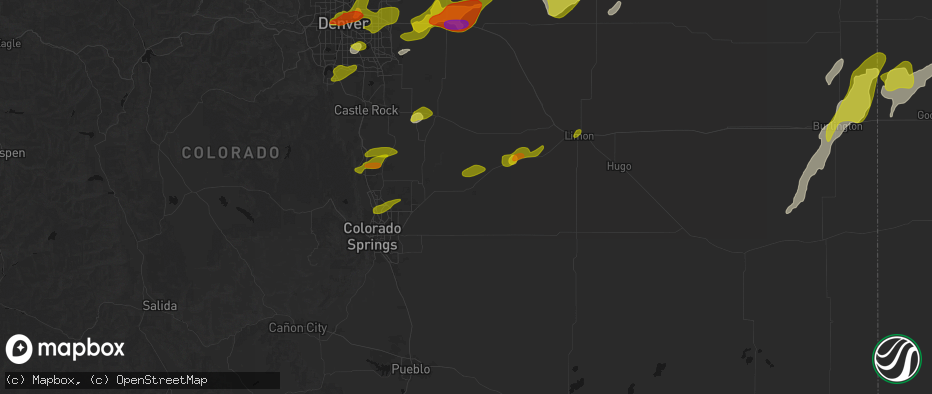 Hail map in Calhan, CO on June 1, 2026