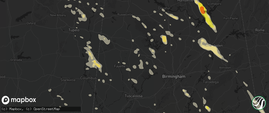 Hail map in Carbon Hill, AL on June 1, 2026