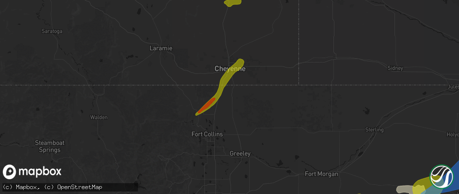 Hail map in Carr, CO on June 1, 2026