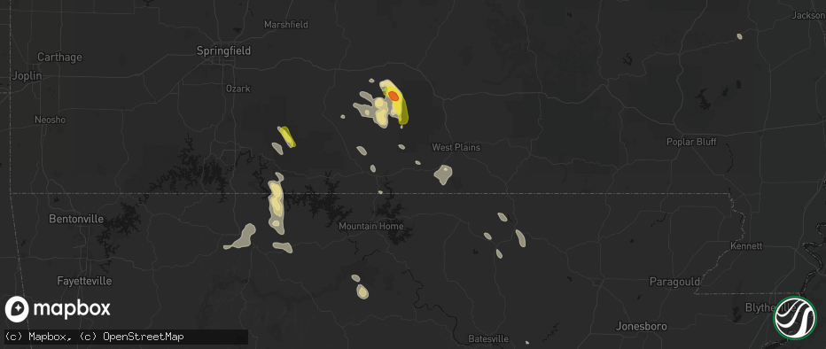 Hail map in Caulfield, MO on June 1, 2026