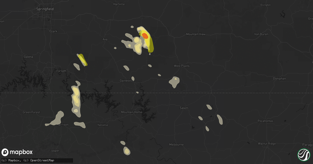 Hail map in Caulfield, MO on June 1, 2026