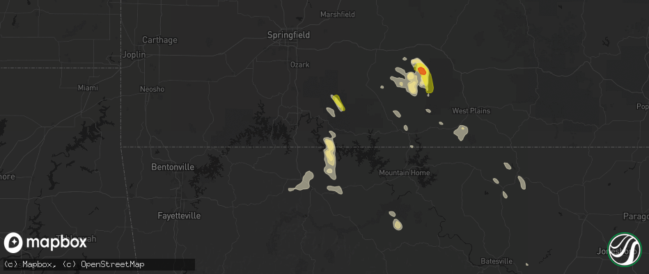 Hail map in Cedarcreek, MO on June 1, 2026