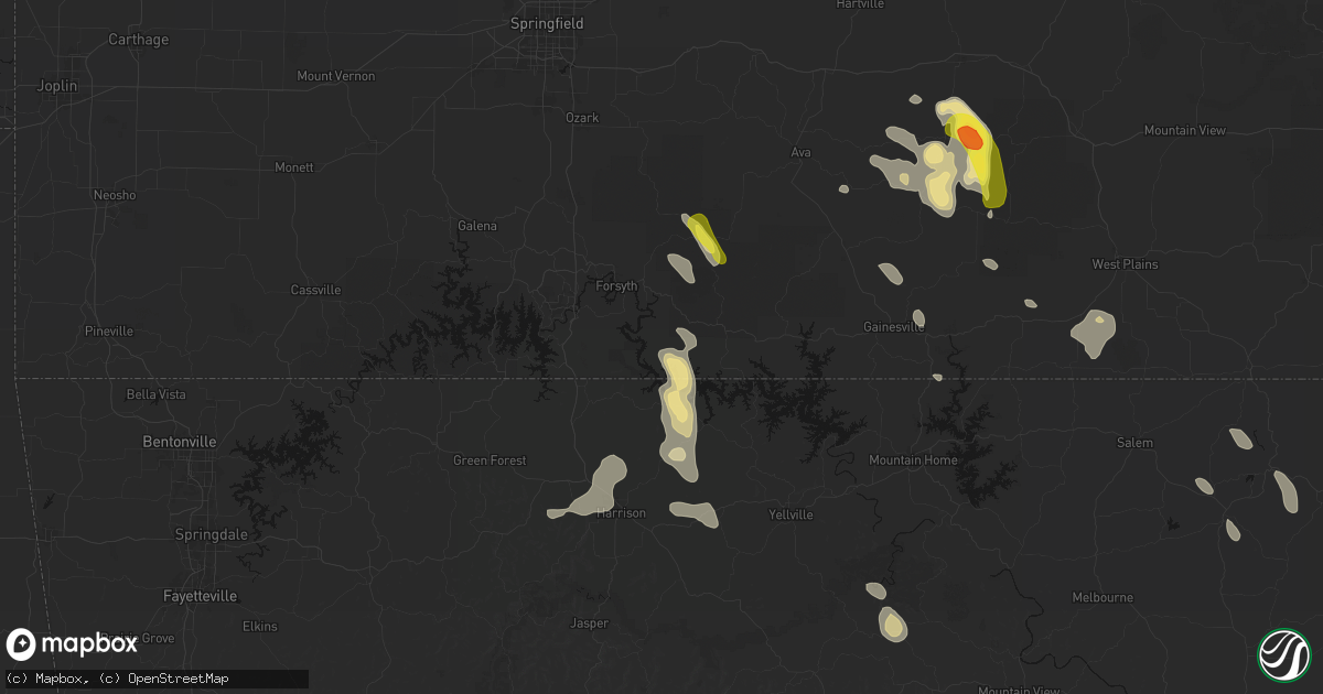 Hail map in Cedarcreek, MO on June 1, 2026