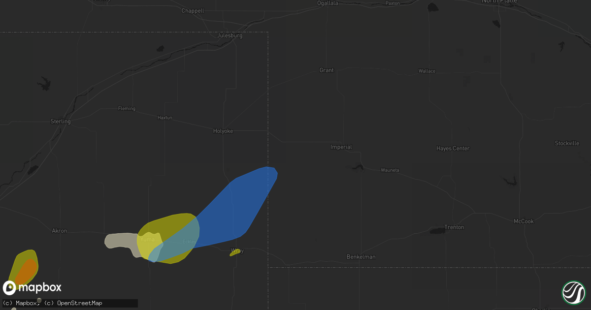 Hail map in Champion, NE on June 1, 2026