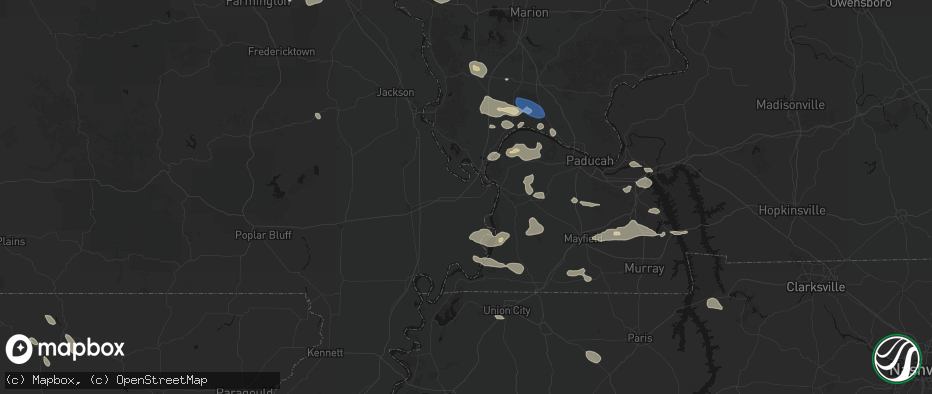 Hail map in Charleston, MO on June 1, 2026