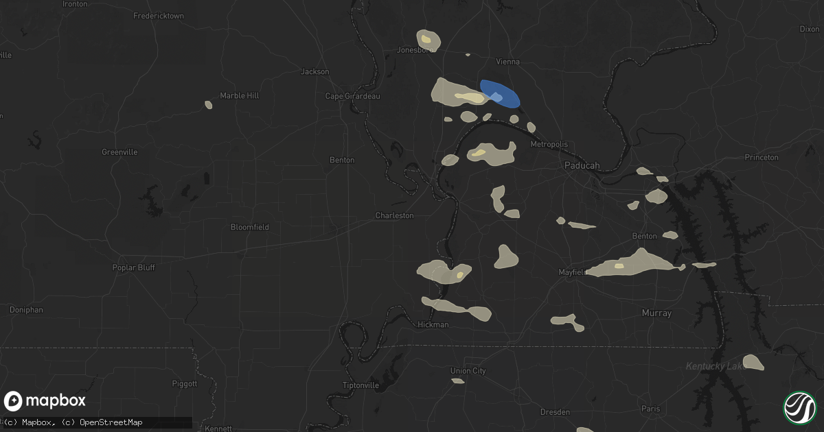 Hail map in Charleston, MO on June 1, 2026