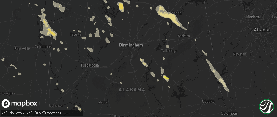 Hail map in Chelsea, AL on June 1, 2026