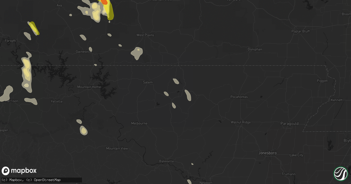 Hail map in Cherokee Village, AR on June 1, 2026