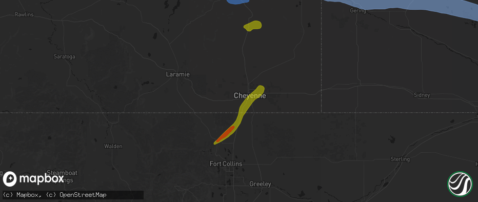 Hail map in Cheyenne, WY on June 1, 2026