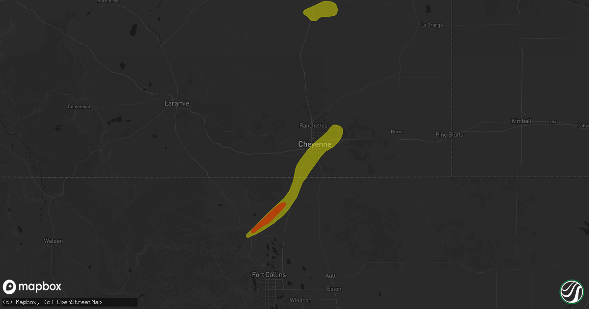 Hail map in Cheyenne, WY on June 1, 2026