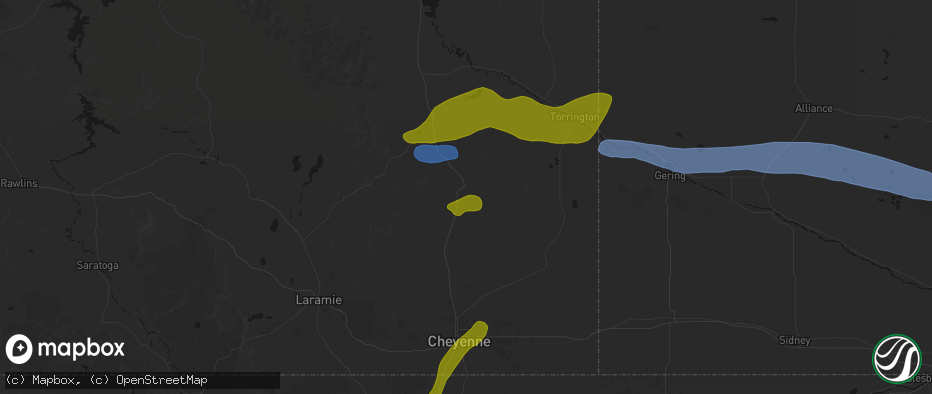 Hail map in Chugwater, WY on June 1, 2026