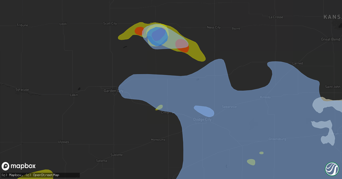 Hail map in Cimarron, KS on June 1, 2026