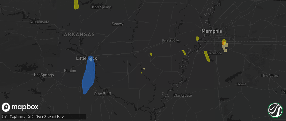 Hail map in Clarendon, AR on June 1, 2026