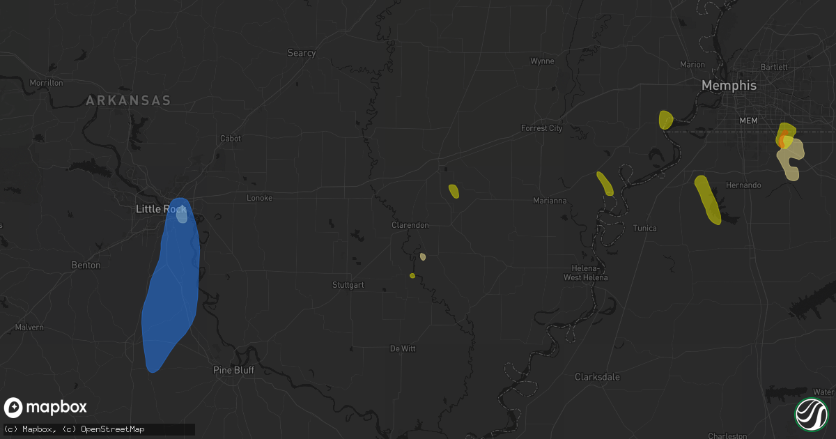 Hail map in Clarendon, AR on June 1, 2026