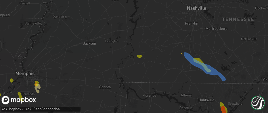 Hail map in Clifton, TN on June 1, 2026