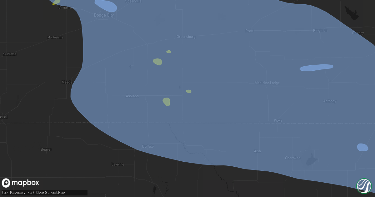 Hail map in Coldwater, KS on June 1, 2026