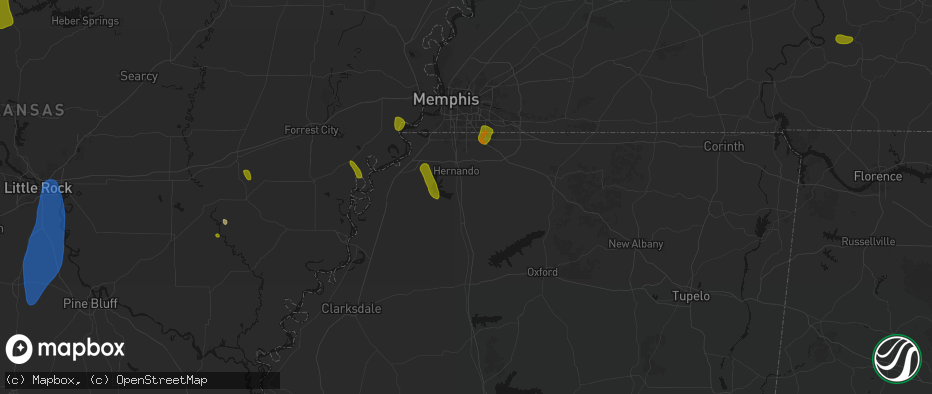 Hail map in Coldwater, MS on June 1, 2026