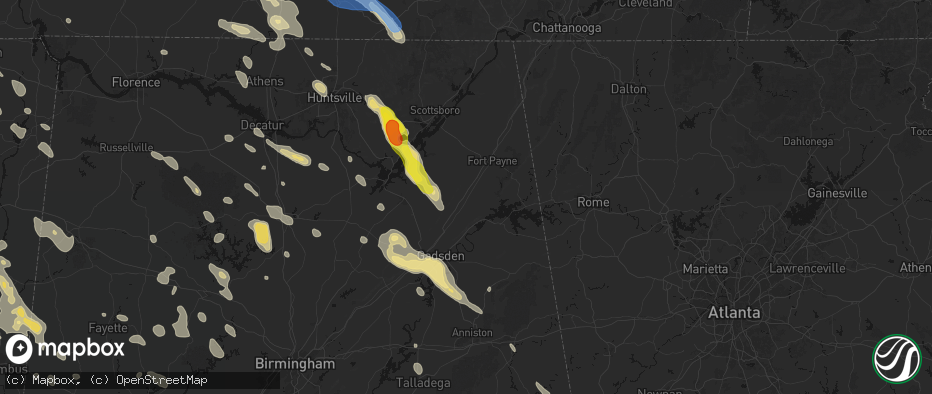 Hail map in Collinsville, AL on June 1, 2026