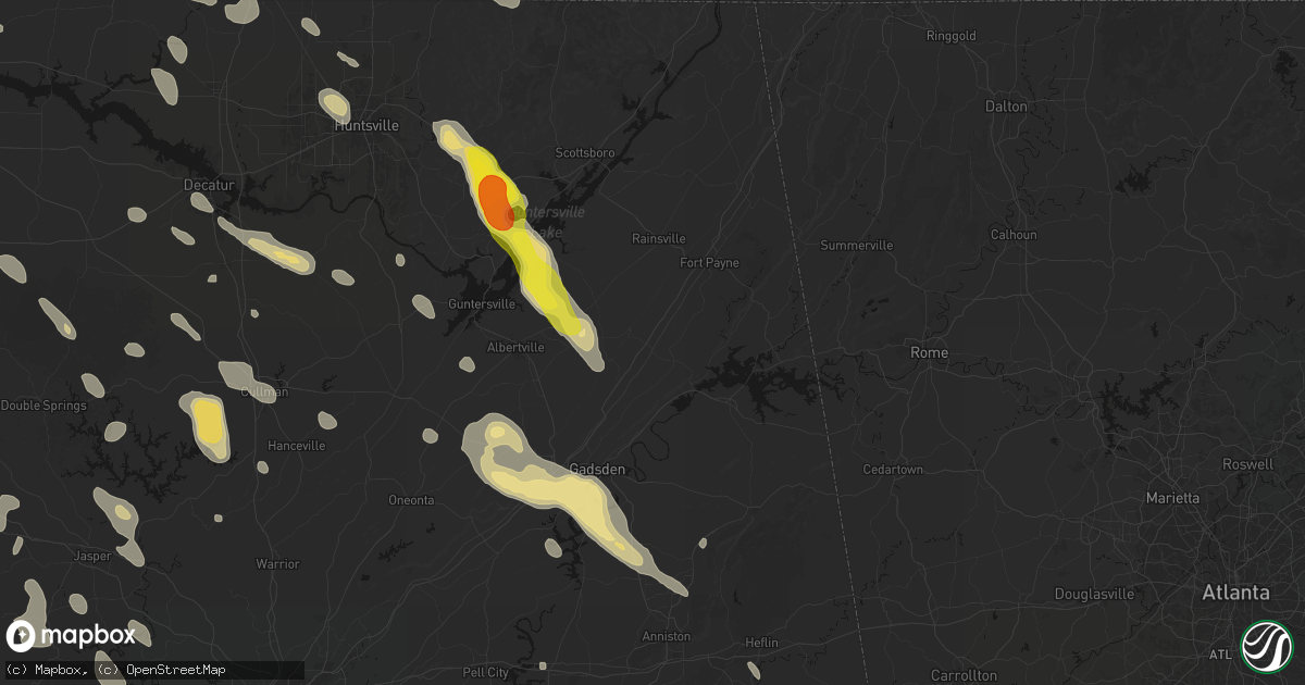 Hail map in Collinsville, AL on June 1, 2026