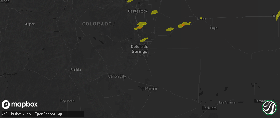 Hail map in Colorado Springs, CO on June 1, 2026