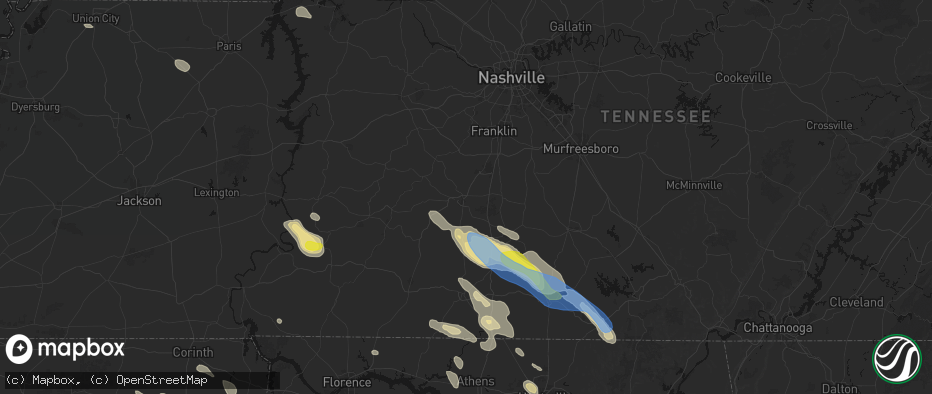 Hail map in Columbia, TN on June 1, 2026