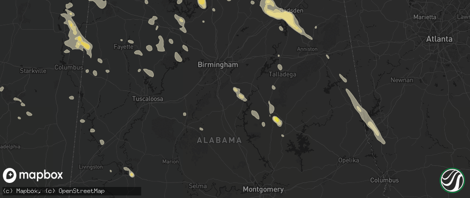Hail map in Columbiana, AL on June 1, 2026