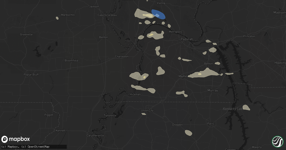 Hail map in Columbus, KY on June 1, 2026