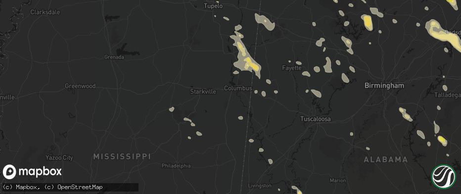 Hail map in Columbus, MS on June 1, 2026