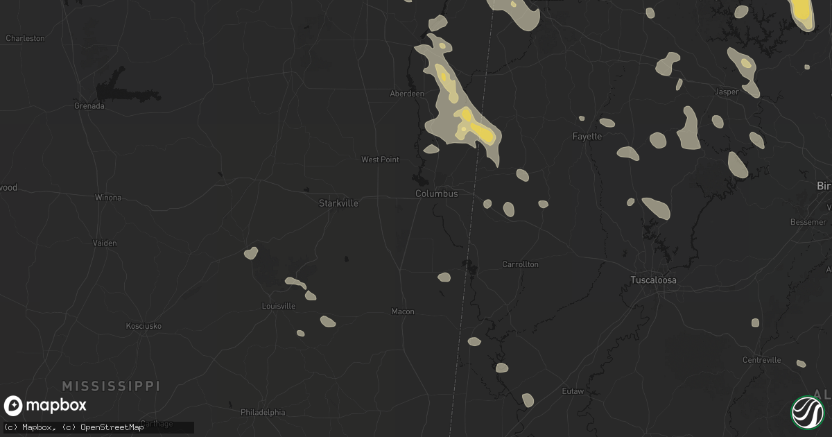 Hail map in Columbus, MS on June 1, 2026