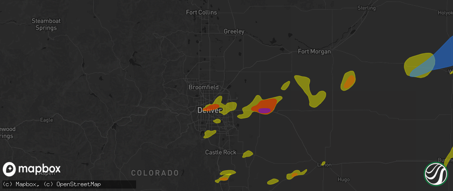 Hail map in Commerce City, CO on June 1, 2026