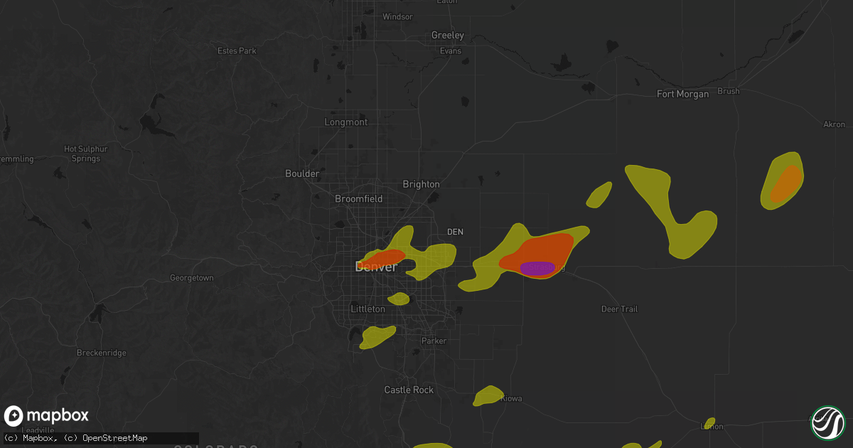 Hail map in Commerce City, CO on June 1, 2026