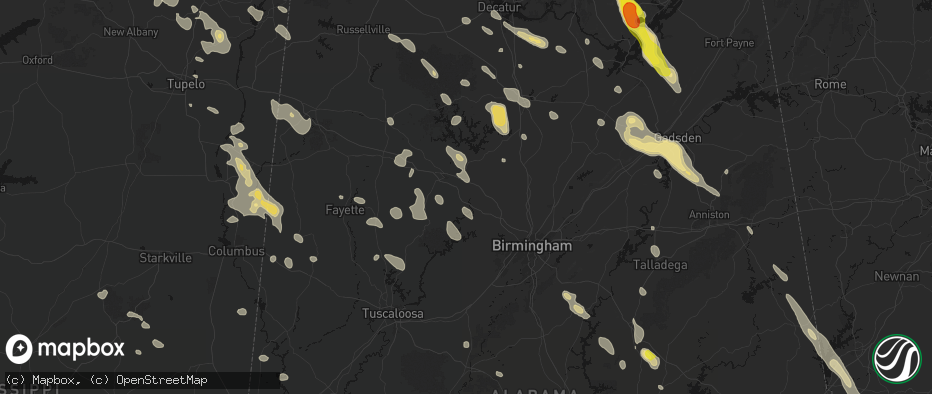 Hail map in Cordova, AL on June 1, 2026