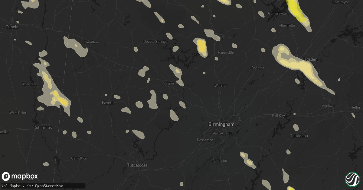Hail map in Cordova, AL on June 1, 2026