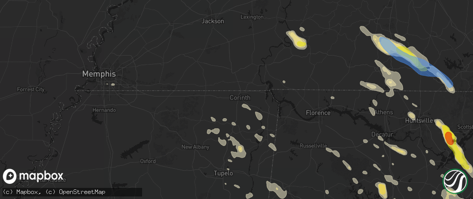 Hail map in Corinth, MS on June 1, 2026