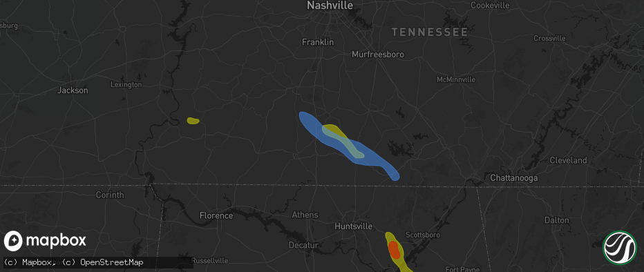 Hail map in Cornersville, TN on June 1, 2026