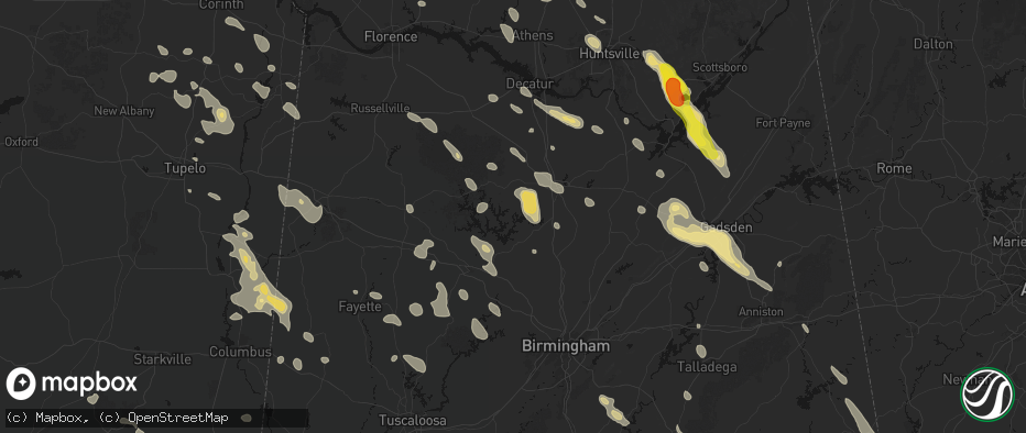 Hail map in Crane Hill, AL on June 1, 2026