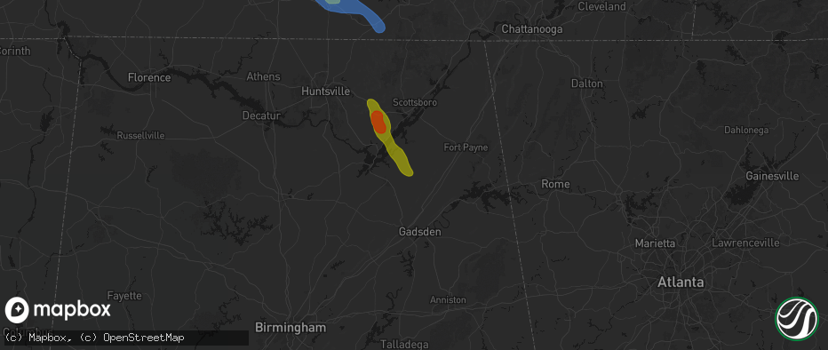 Hail map in Crossville, AL on June 1, 2026
