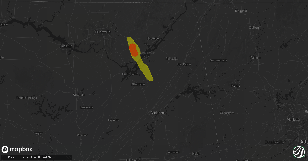 Hail map in Crossville, AL on June 1, 2026