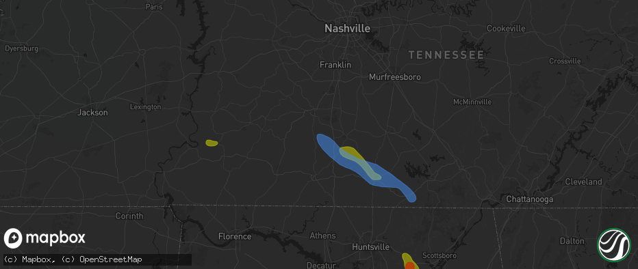 Hail map in Culleoka, TN on June 1, 2026