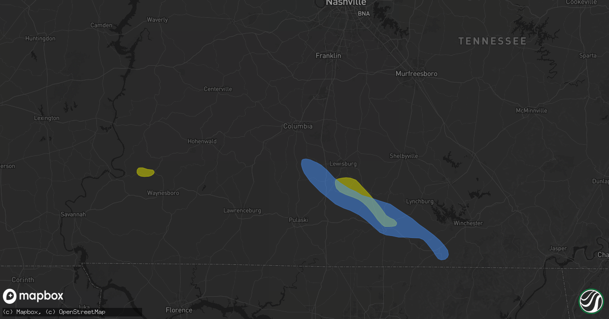Hail map in Culleoka, TN on June 1, 2026