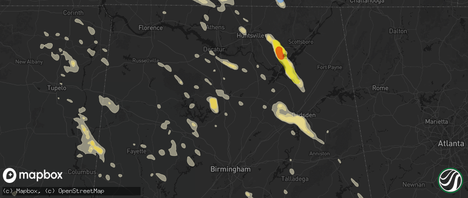 Hail map in Cullman, AL on June 1, 2026