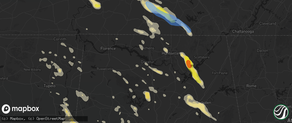 Hail map in Decatur, AL on June 1, 2026