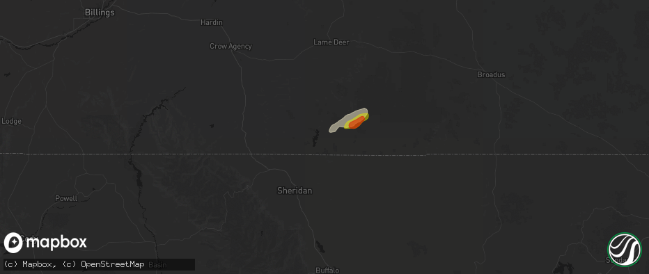 Hail map in Decker, MT on June 1, 2026