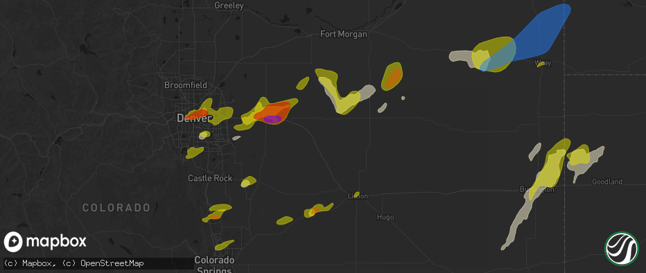 Hail map in Deer Trail, CO on June 1, 2026