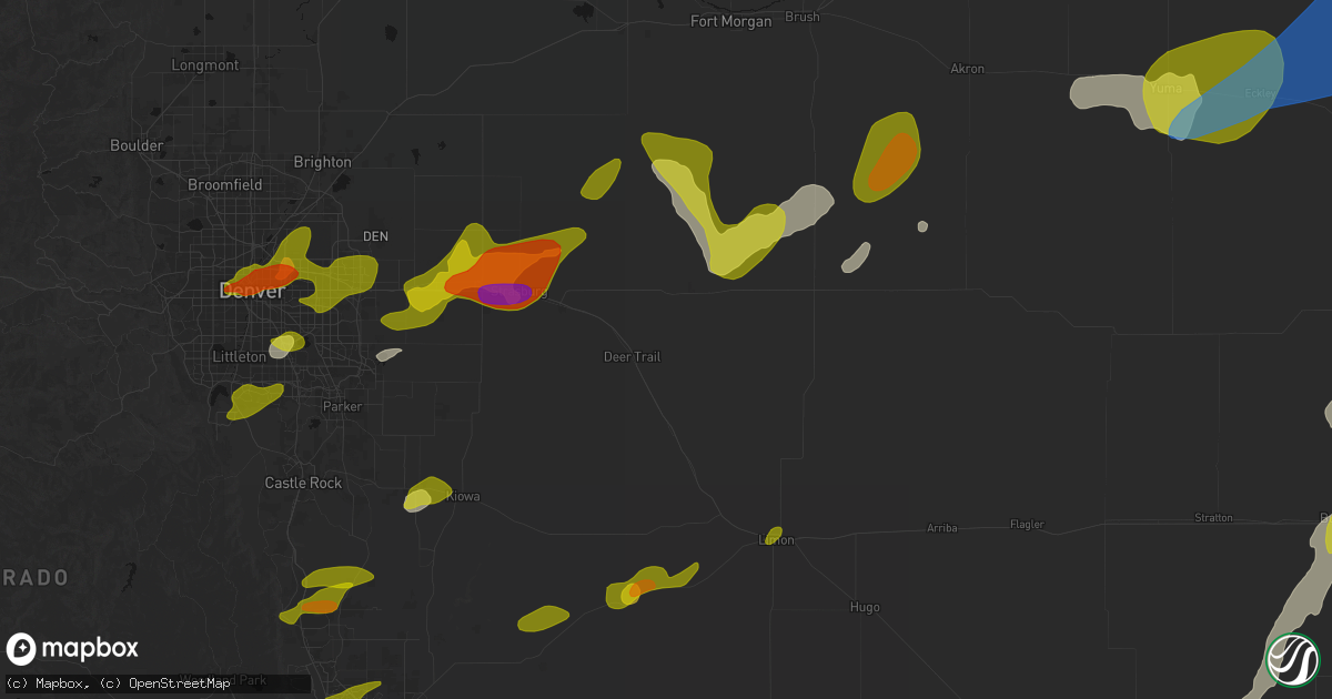 Hail map in Deer Trail, CO on June 1, 2026